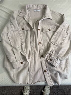Ivory Button-Front Shacket Jacket